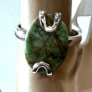 Natural Turkish Rainforest Chrysocolla 925 solid Sterling Silver Ring  size 8